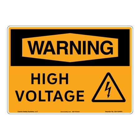 Warning/High Voltage Sign (OS1154WH-)|Aluminum 10" X 7" Corner Mounting Holes|OSHA Signs|Sign for Workplace, Manufacturing,Medical Facilities, Electrical/Utility Stations